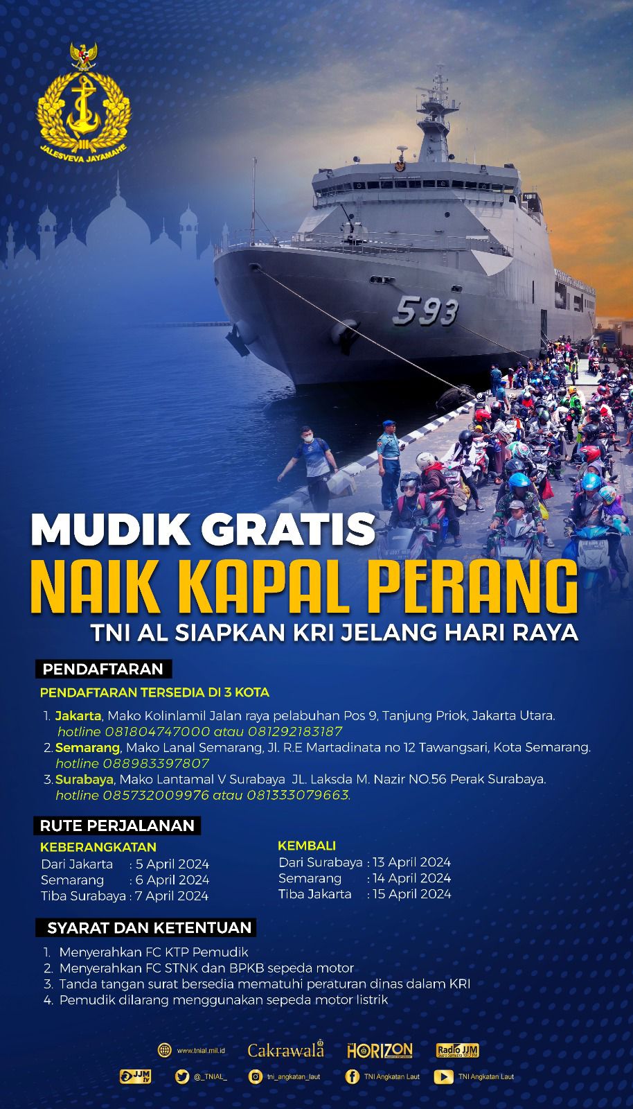 AYO MUDIK GRATIS NAIK KAPAL PERANG, TNI AL SIAPKAN KRI JELANG HARI RAYA