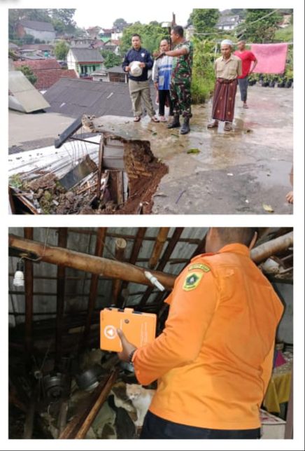 Polsek Ciawi Cek Lokasi Bencana Alam Tanah Longsor di Ciawi Mengakibatkan Rusaknya Pondasi Mesjid dan Rumah Warga