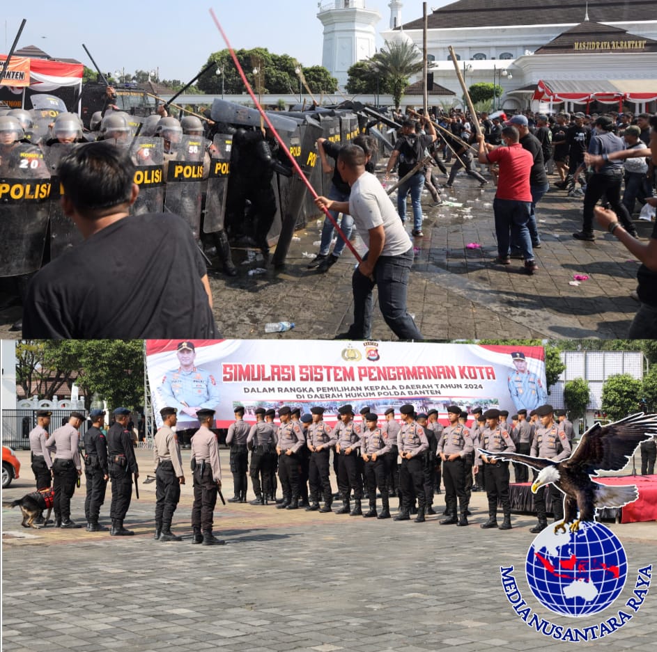 Polda Banten Gelar Latihan dan Sispamkota Penanggulangan aksi Demontrasi Dengan Aksi Kekerasan Jelang Pemilu 2024