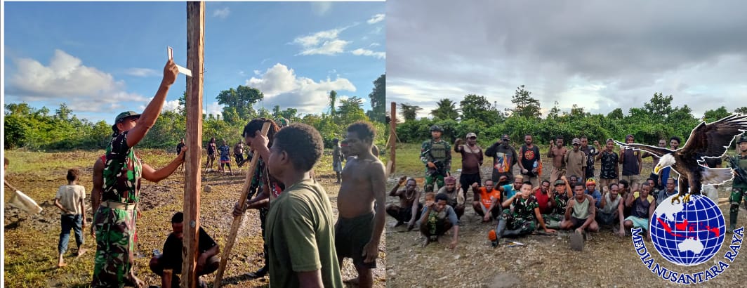 Habema dan Warga Mumugu Gotong Royong Bangun Lapangan Voli Untuk Olahraga Bersama