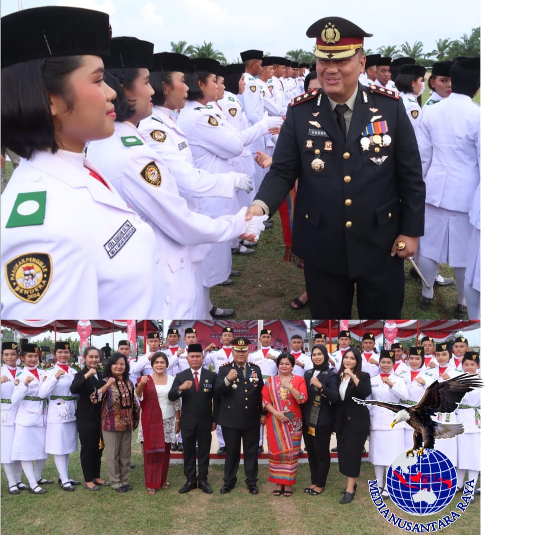 Khidmat dan Meriah, Kapolres Simalungun Pimpin Aubade dan Upacara Penurunan Bendera HUT RI ke-79 di Stadion Perdagangan