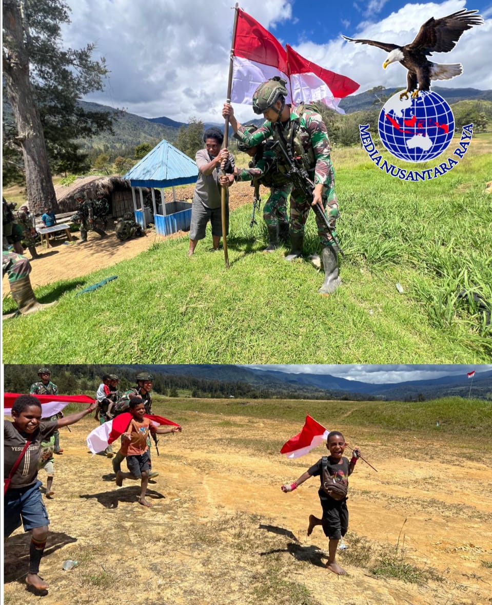 Warga Yenggernok Antusias Kibarkan Merah Putih Bersama Prajurit Habema