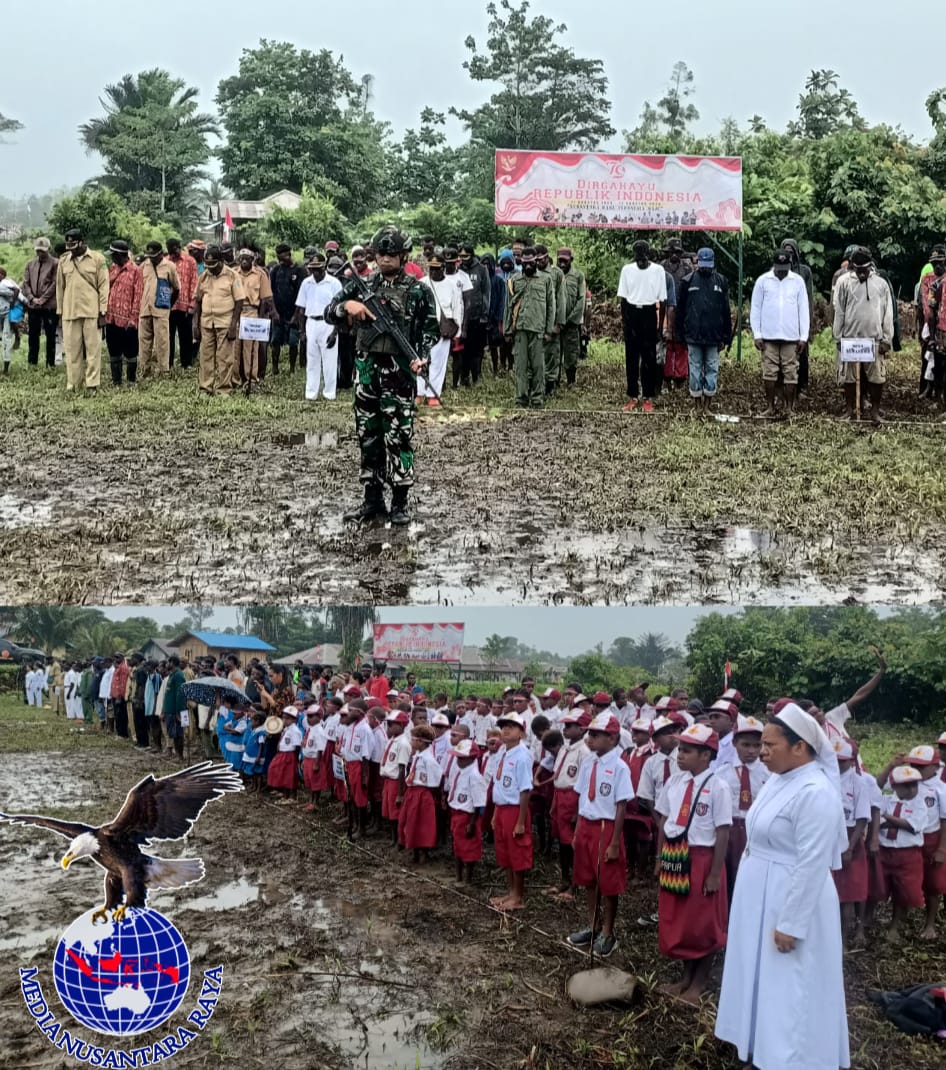 Satgas Habema Gelar Upacara Peringatan Kemerdekaan Ke-79 Republik Indonesia di Kampung Mumugu