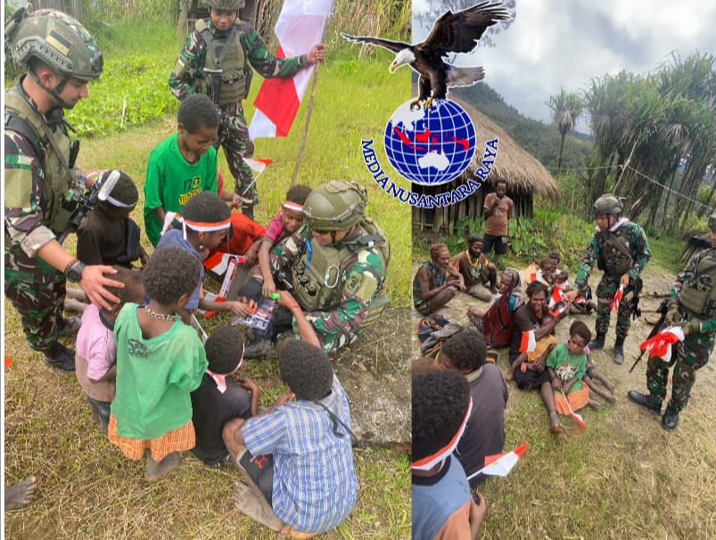 Prajurit Habema Bagi Mainan dan Baju Gratis Disambut Gembira Anak-Anak Grinbun