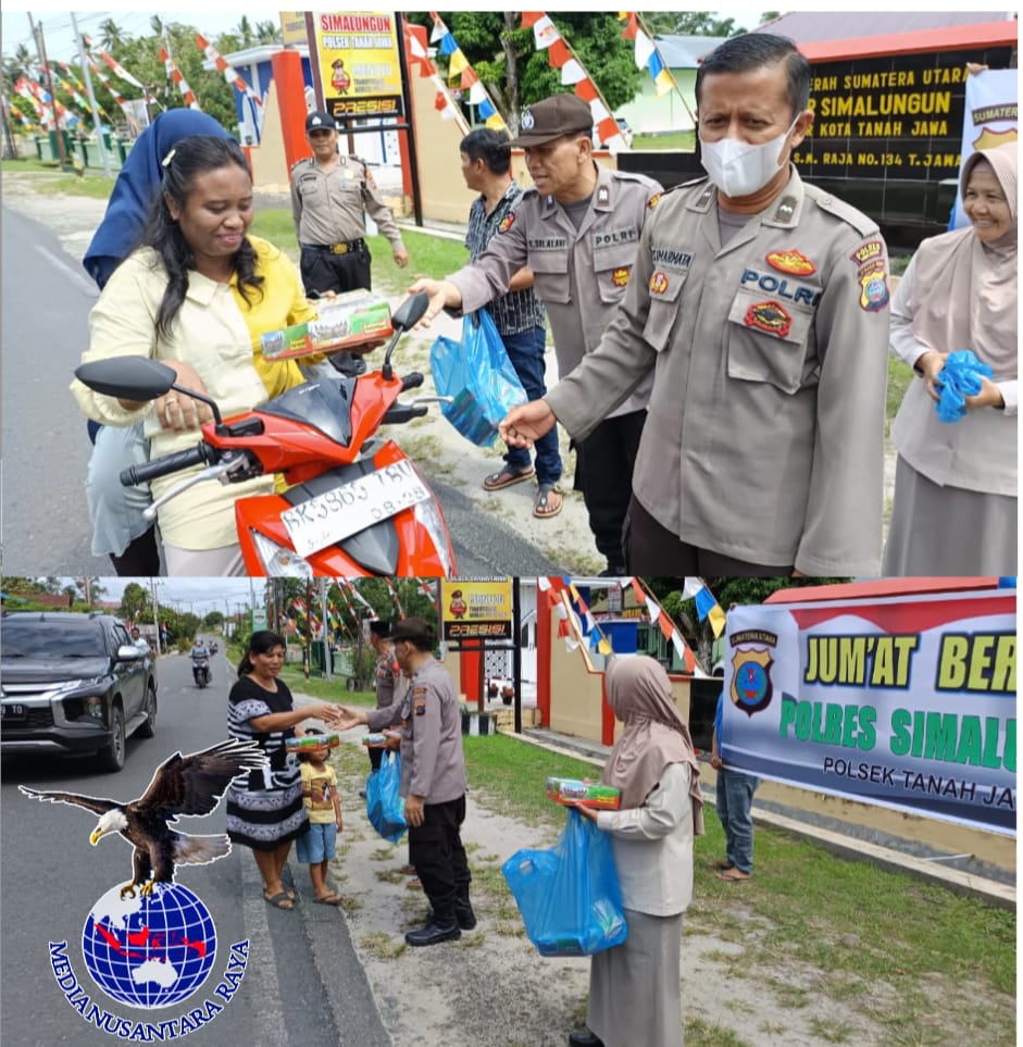 Polsek Tanah Jawa Gelar Aksi Sosial Jumat Berkah, Bagikan Nasi Kotak dan Sosialisasi Keselamatan Berlalu Lintas