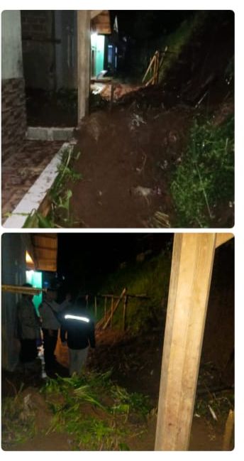 Polsek Ciawi Bersama Instansi Terkait Lakukan Cek Lokasi TKP Bencana Alam Tanah Longsor Menutup Jalan Setapak Dan Pelataran Rumah Warga Di Desa Bojongmurni