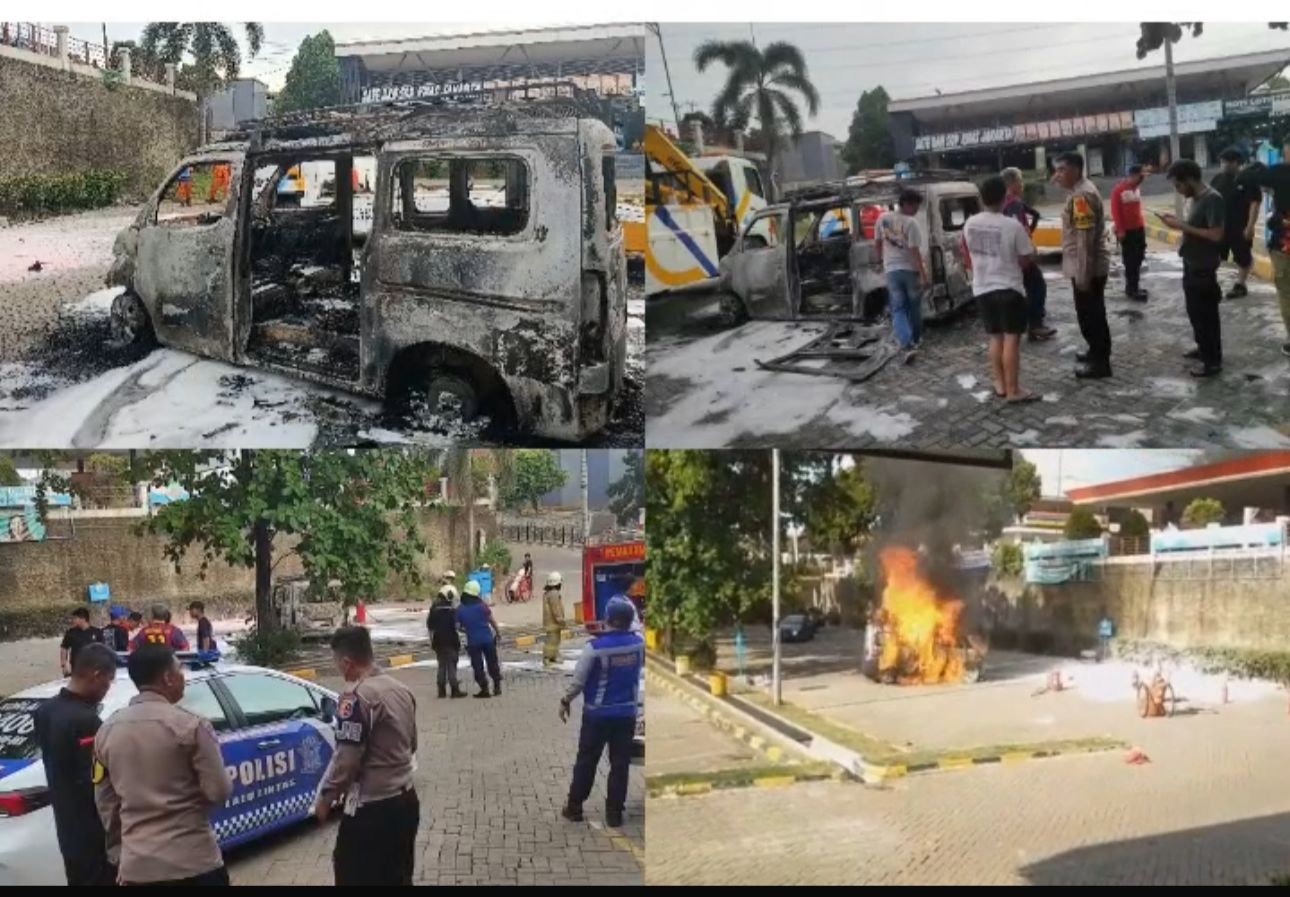 POLSEK GUNUNG PUTRI BERSAMA INSTANSI TERKAIT CEK TKP ADANYA KEBAKARAN 1 UNIT KENDARAAN AMBULANCE GRAND MAX DI REST AREA KM21 DESA BOJONG NANGKA KEC GUNUNG PUTRI KAB BOGOR