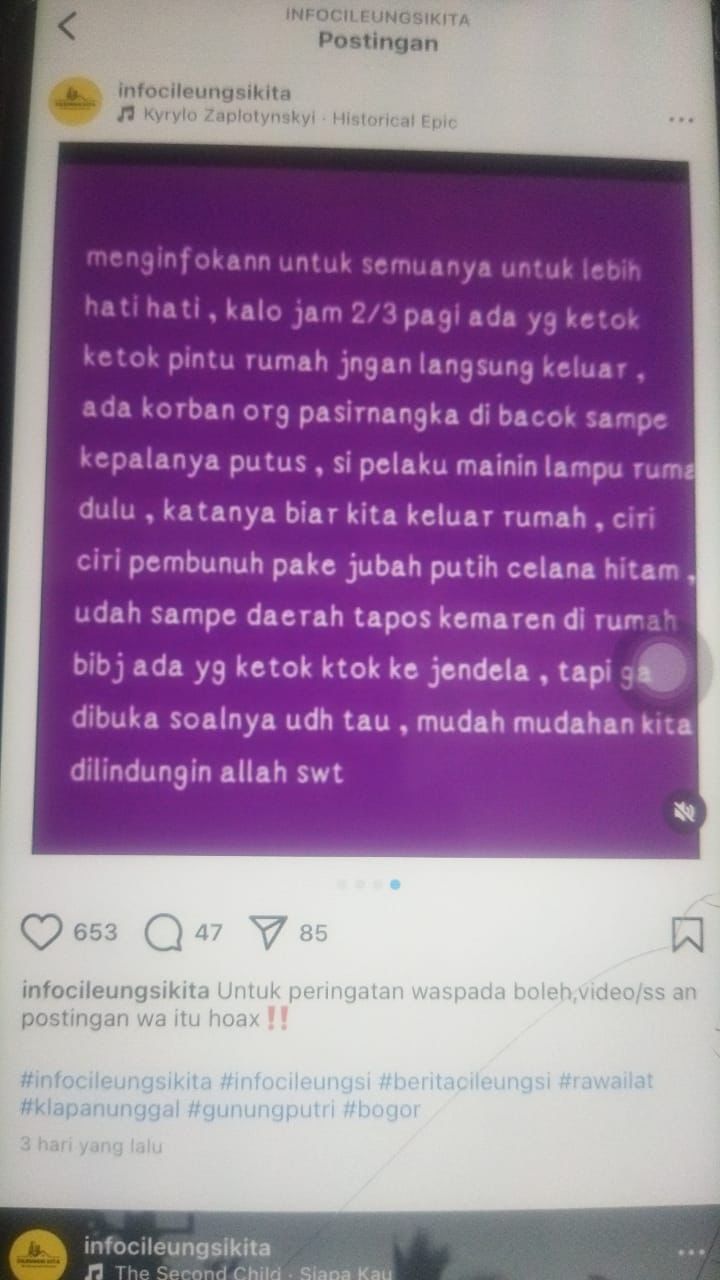 Polsek Jajaran Wilayah Hukum Polres Bogor Menindak Lanjuti Terkait Berita Viral Adanya Pesan Berantai Pria Berjubah Putih dan Peringatan Kepada Warga Jangan Keluar Rumah di Waktu Tertentu Adalah Berita ” HOAKS”