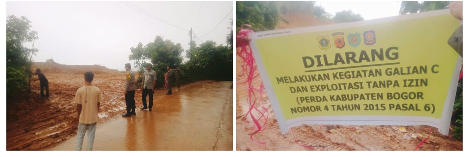 POLSEK PARUNG PANJANG BERSAMA SATKEHOLDER TERKAIT LAKUKAN PEMASANGAN SPANDUK HIMBAUAN SERTA LARANGAN KEGIATAN GALIAN C DI WILAYAH HUKUM PARUNG PANJANG