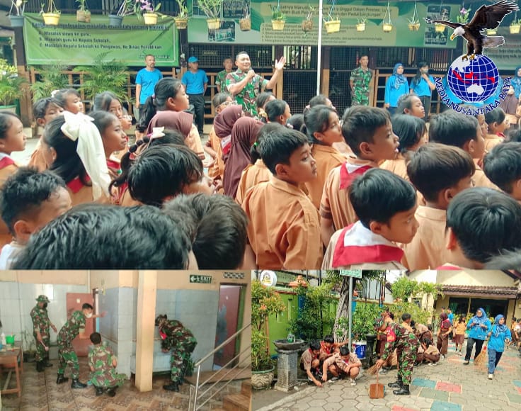 Danramil 03 Serengan Ajak Guru dan Siswa Budayakan Kebersihan Lingkungan Sekolah