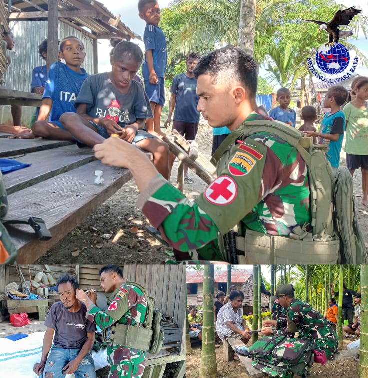 Gelar Pelayanan Kesehatan, Wujud Kepedulian Satgas Yonif 131/BRS Kepada Masyarakat Perbatasan Papua