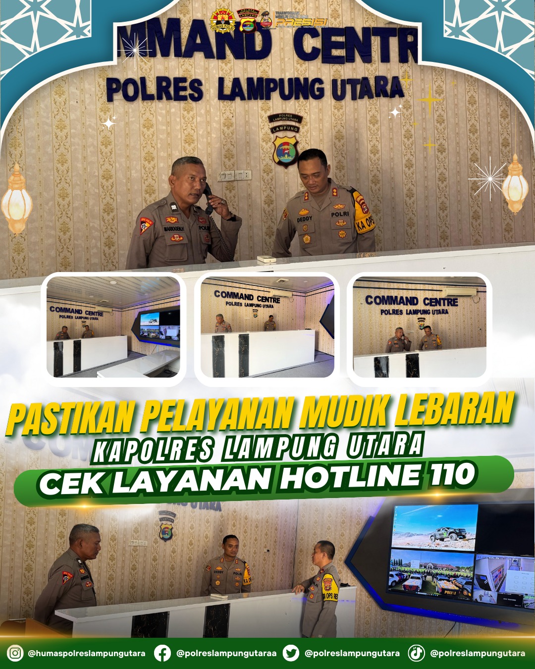 Pastikan Pelayanan Mudik Lebaran, Kapolres Lampung Utara Cek Layanan Hotline 110