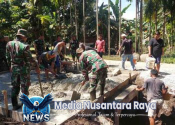 Gotong Royong Pengecoran Box Culvert Warnai Kegiatan TMMD ke-124 Kodim 0320/Dumai di Kelurahan Bukit Kayu Kapur