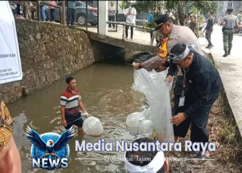Polsek Ciawi dan Muspika Hadiri Proyek Sosial Penaburan 100.000 Benih Ikan di Sungai Cibalok