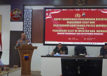 “Monggo Sesarengan Jogo Katentreman Wonogiri”, Polres Wonogiri Gelar Rapat Koordinasi Pengamanan Kegiatan Perguruan Silat dan Silaturahmi Kamtibmas 2025