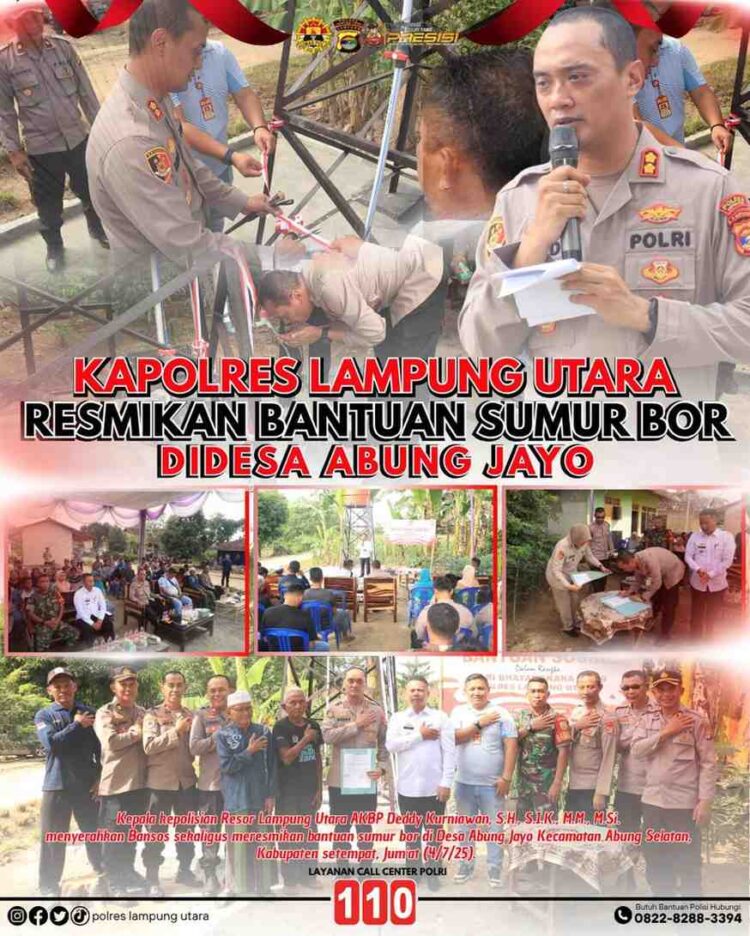 Kapolres Lampung Utara Resmikan Bantuan Sumur Bor di Desa Abung Jayo