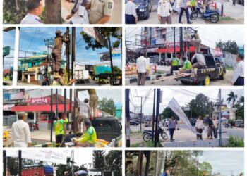 Satuan Polisi Pamong Praja (Satpol PP) Kabupaten Pringsewu Menertibkan Banner Dan Spanduk