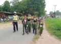Polsek Mempawah Hulu Laksanakan Pengamanan pertandingan Lomba Gerak jalan.