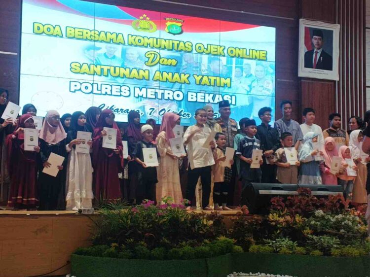 Doa Bersama Komunitas Ojek online Dan Santunan Yatim Piatu,Polres Metro Bekasi Wujud Kepedulian Dalam Mewujudkan Keamanan
