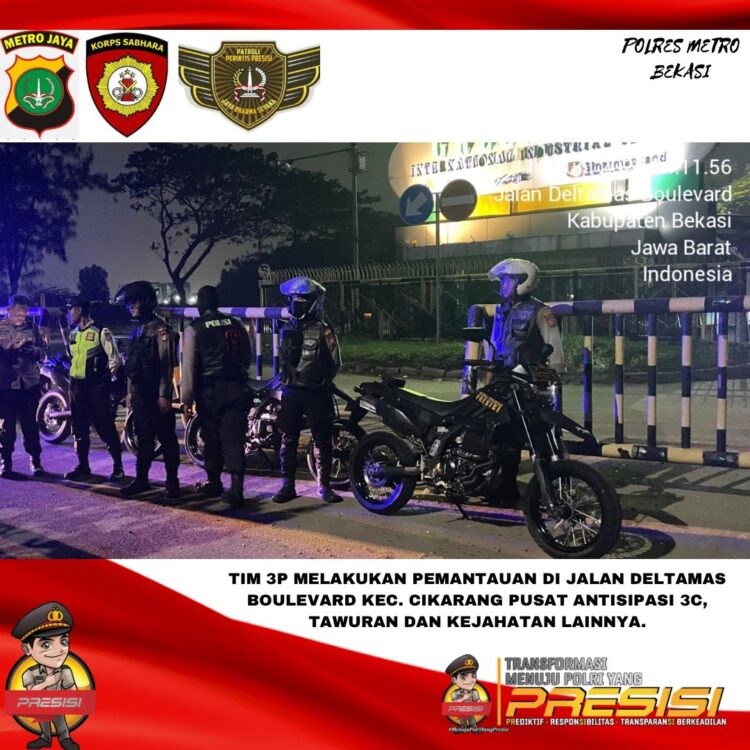 Patroli Perintis Presisi Polres Metro Bekasi Sisir Tiga Wilayah, Antisipasi 3C hingga Tawuran