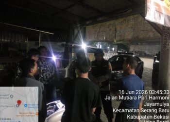 JAGA JAKARTA JAGA BEKASI, Polsek Serang Baru Gelar Patroli Biru Bersama TNI, Satpol PP dan Pokdarkamtibmas