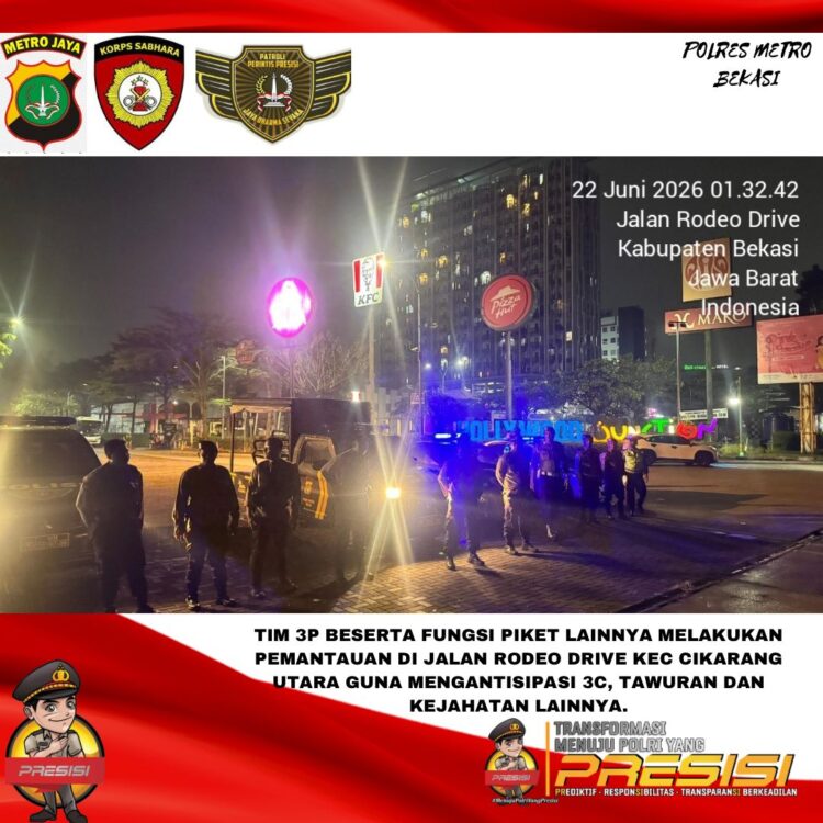 Jaga Jakarta Jaga Bekasi, Patroli Perintis Presisi Sisir Cikarang hingga Dini Hari Cegah 3C dan Tawuran