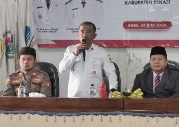 Jaga Jakarta Jaga Bekasi, Waka Polsek Tambun Selatan Hadiri Pelantikan Pj Kepala Desa Srijaya di Tambun Utara