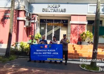 Jaga Jakarta Jaga Bekasi, Polsek Cikarang Pusat Kawal Ibadah Minggu Kasih di Kota Deltamas