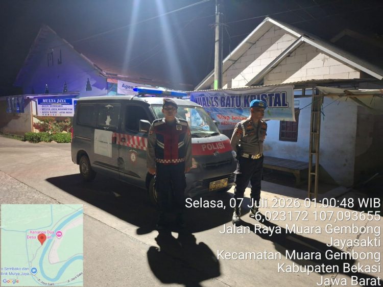 Jaga Jakarta Jaga Bekasi, Patroli Biru Polsek Muara Gembong Perkuat Pencegahan Guantibmas Dini Hari