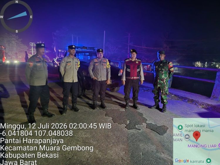 Polsek Muaragembong Gelar Patroli Biru KRYD di Jembatan Penombo, Antisipasi 3C dan Gangguan Kamtibmas