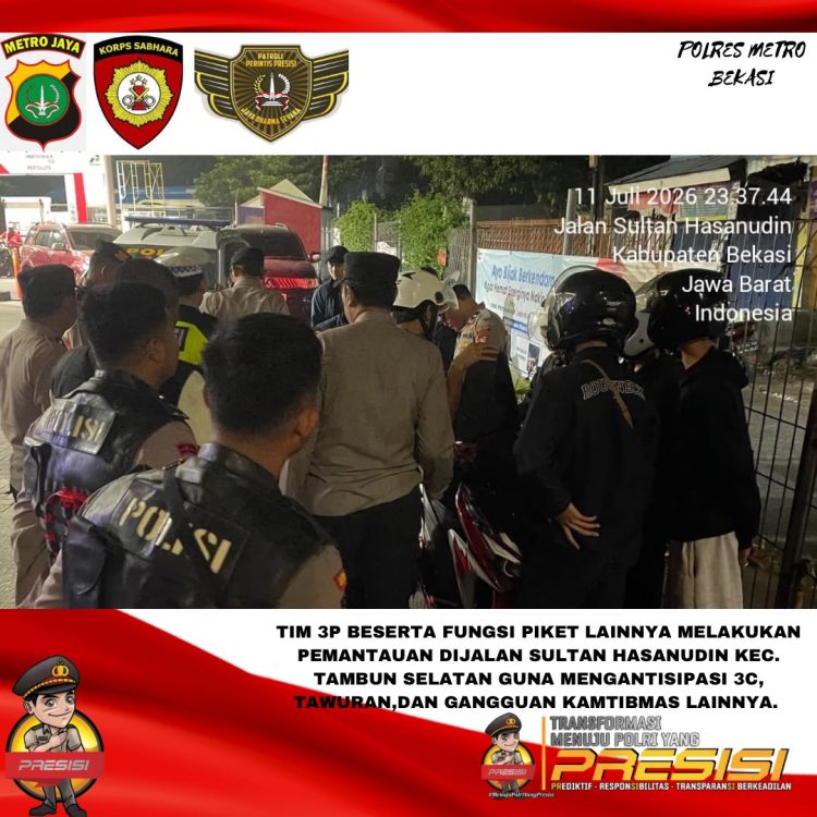 Patroli Perintis Presisi Jaga Jakarta Jaga Bekasi, Polres Metro Bekasi Intensifkan Patroli Skala Besar Antisipasi 3C dan Tawuran