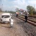 Polres Lampung Utara Olah TKP Kecelakaan Mobil Tertabrak Kereta Api di Sungkai Utara