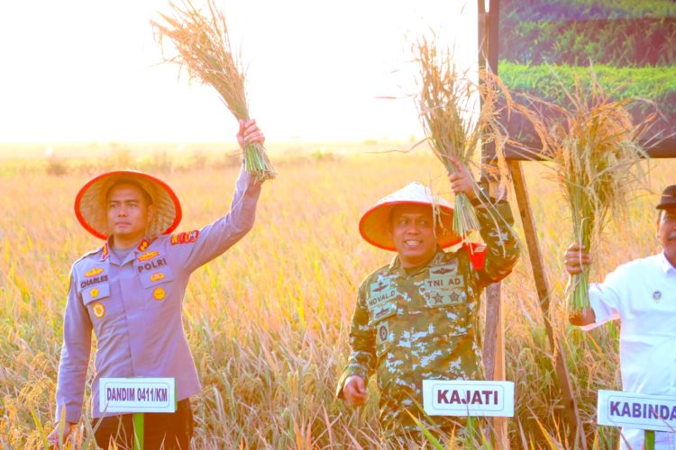 Kapolres Lampung Tengah Dampingi Kapolda Lampung Hadiri Panen Raya Serentak Bersama Presiden, Tegaskan Dukungan Swasembada Pangan