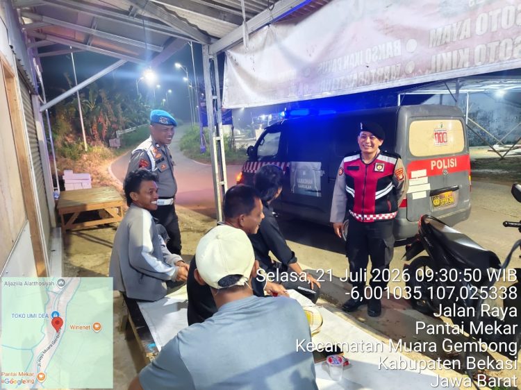 JAGA JAKARTA JAGA BEKASI, Patroli Biru Polsek Muaragembong Jangkau Jalur Pantai Mekar
