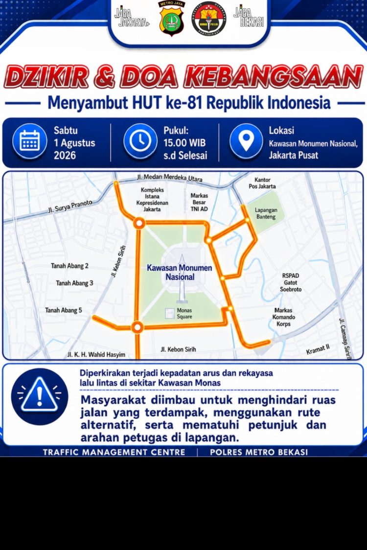 Polres Metro Bekasi Imbau Masyarakat Antisipasi Kepadatan Lalu Lintas di Kawasan Monas