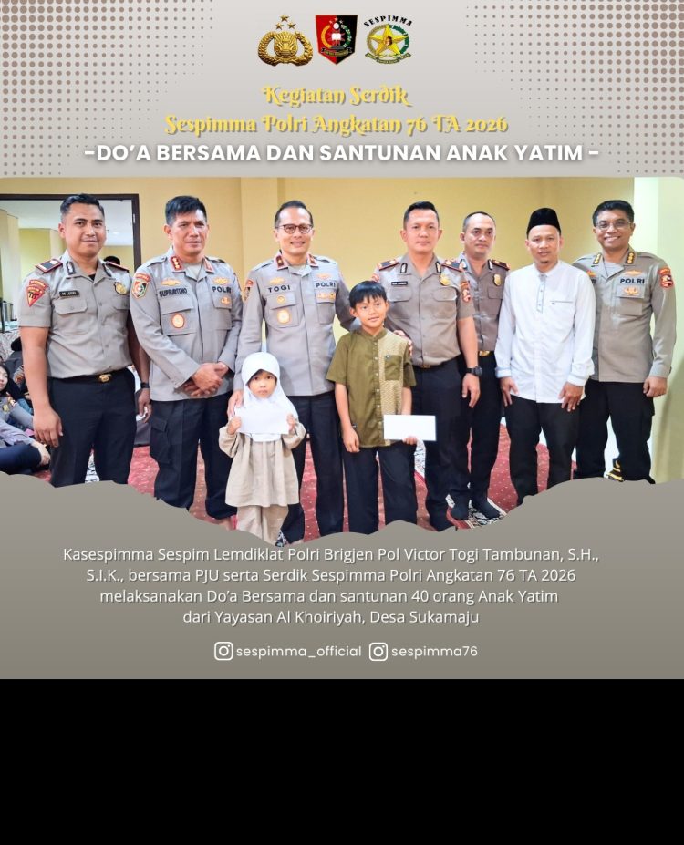Doa Bersama dan Santunan 40 Anak Yatim, Sespimma Polri Angkatan 76 Perkuat Kepedulian Sosial