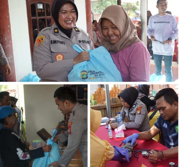 Sambut Dirgahayu Kemerdekaan RI ke-81, Polres Metro Bekasi Gelar Bakti Kesehatan dan Salurkan 200 Paket Sembako