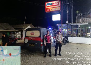 Patroli Biru Polsek Muaragembong Sisir Pertokoan, Antisipasi Kejahatan Malam Hari