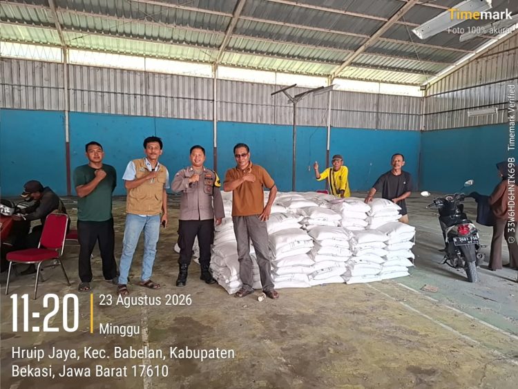 Polsek Babelan Monitor Penyaluran Bantuan Pangan untuk 887 KPM di Desa Hurip Jaya