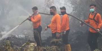 Polres Landak Bersama Tim Gabungan Padamkan Karhutla di Sebangki, Api Jinak Pukul 23.00 WIB